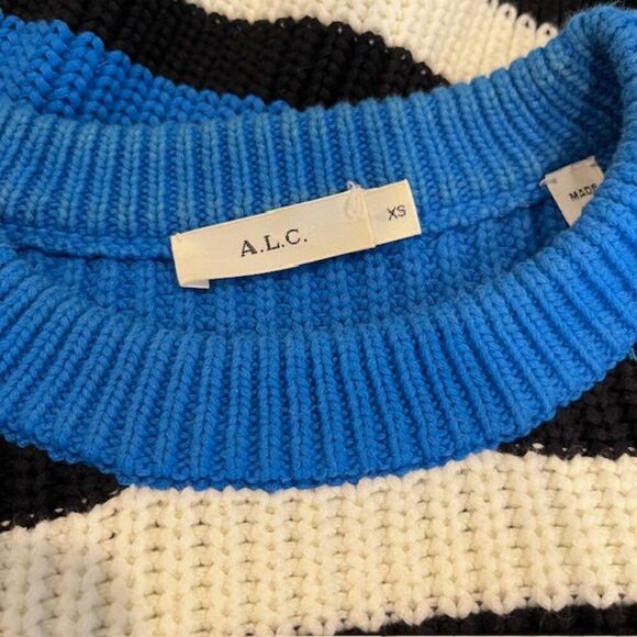 A.L.C. Matthews Pullover Sweater Cropped Crewneck Blue White Black Oversized XS - Picture 5 of 10